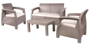 Set kresiel a stola je určený pre využitie najmä na terasách. Je vyrobený z odolného polypropylénu